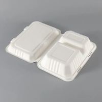 9*6 Pouces Biodégradable Canne À Sucre Bagasse 2 Compartiment Clamshell Conteneur Alimentaire À Emporter Emballage Alimentaire Boîte À Lunch