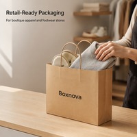 Sac de shopping en papier kraft pour boutique de vêtements et de chaussures, avec logo personnalisé imprimé, poignée en papier torsadé, emballage de vente au détail