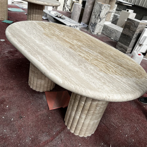 Table à manger en travertin sur mesure, 8 places, table de jardin en pierre, décoration de la maison, meubles, table à manger en marbre naturel - Product Image 1