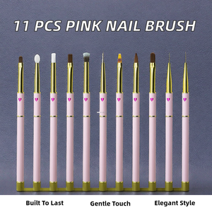 11pcs Pink Metal Handle Nail Art Brush <b>Set</b> Nylon UV Gel Painting Ombre Liner Tools - Product Image 2