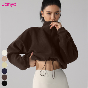 جاكيت يوجا من الصوف القطبي الدافئ ملابس رياضية كاجوال من Janya بياقة قائمة وأكمام طويلة وسحاب كامل لتمارين اللياقة البدنية - Product Image 1