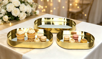 Ovales Gold-Metall-Tablett-Set mit Spiegelbasis, Dekorative Spiegeltabletts für Schmuck, Kosmetik, Dessert-Tisch, Heim, Hochzeit, Party-Dekoration