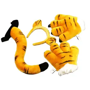 Sarung tangan harimau simulasi kebun binatang mewah mainan anak-anak properti performa boneka ekor harimau cakar cosplay dress up