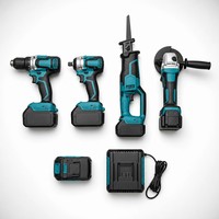 Ensemble d'outils électriques sans fil 20V 4 pièces : perceuse-visseuse, clé à chocs, scie sauteuse, meuleuse d'angle avec batterie au lithium