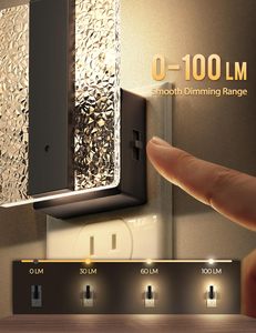 Veilleuse LED moderne en acrylique rectangulaire blanc chaud, à intensité variable, avec capteur crépusculaire pour chambre à coucher - Product Image 4