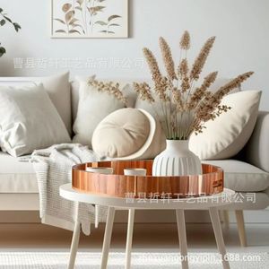 Wooden Round <b>Small</b> <b>Tray</b> Breakfast Snack Tea <b>Tray</b> Solid Wood With Handle For Home Use - Product Image 1