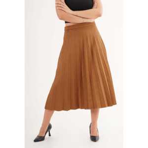 Jupe longue plissée taille haute en similicuir beige pour femme, tissu doux - Product Image 6