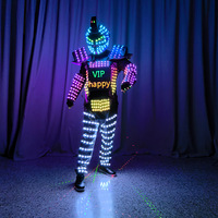 Costume LED programmable de robot-mecha pour performance scénique en boîte de nuit, avec affichage sur la poitrine et gants laser
