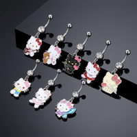 CRYSPURE Piercing de nombril en acier inoxydable 14g avec pendentif chat émaillé mignon et zircon cubique, pour filles, idéal pour les fêtes d'été, bijoux Kawaii, vente en gros OEM
