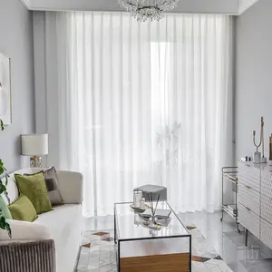 Tirai Tipis Putih Bahan Linen, Gorden Penyaring Cahaya Matahari Tipis untuk Kamar Tidur Kantor Pintu