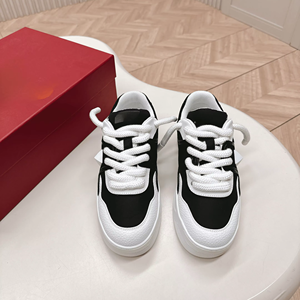 Black and <b>White</b> Color Block <b>Lace</b> Up Sneakers Casual Platform Shoes for Daily Wear - Product Image 1