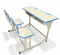 Bureau double connecté pour étudiants, table scolaire deux places réglable avec chaise et structure en acier pour salle de classe