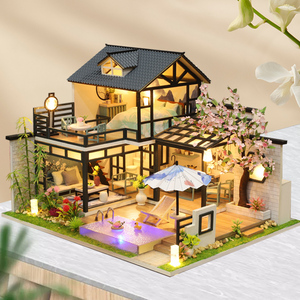Kit de construction de nichoir à livres en bois en gros, mini-villa artisanale DIY Cour de <span class=keywords><strong>cerisier</strong></span> orientale pour la fabrication de maisons de poupées miniatures, idéal pour le dropshipping - Product Image 4