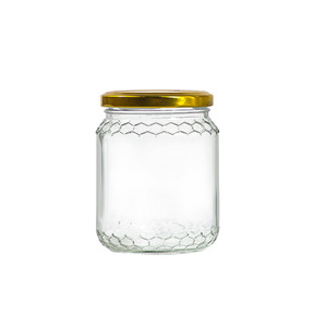 Bocaux à miel en verre uniques et transparents en forme de nid d'abeille, vides, de 380 ml et 700 ml, avec couvercles métalliques pour l'emballage alimentaire, bouteille facile à saisir - Product Image 1