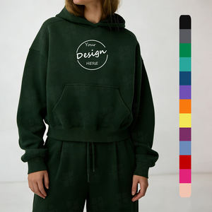 <b>Bulk</b> Custom Emboss Print 80 Cotton 20 Polyester Blend Breathable Sportwear Solid Color Loose Drop Shoulder Unisex Hoodie - Product Image 1