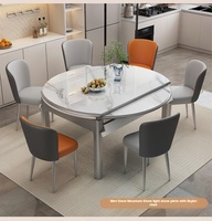 Ensemble table et chaises de salle à manger rectangulaire extensible moderne de luxe avec plateau en pierre frittée écologique et pieds en bois pour restaurant