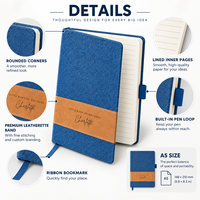Carnet personnalisé en cuir PU avec logo, couverture rigide et marque-page en ruban pour cadeaux d'affaires – Vente en gros
