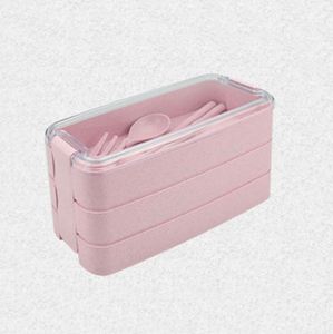 Wheat Straw Grade Material Leak Proof 3 Layer Container Food Plastic Bento Student Lunch <b>Box</b> With Spoon and Fork - Product Image 5