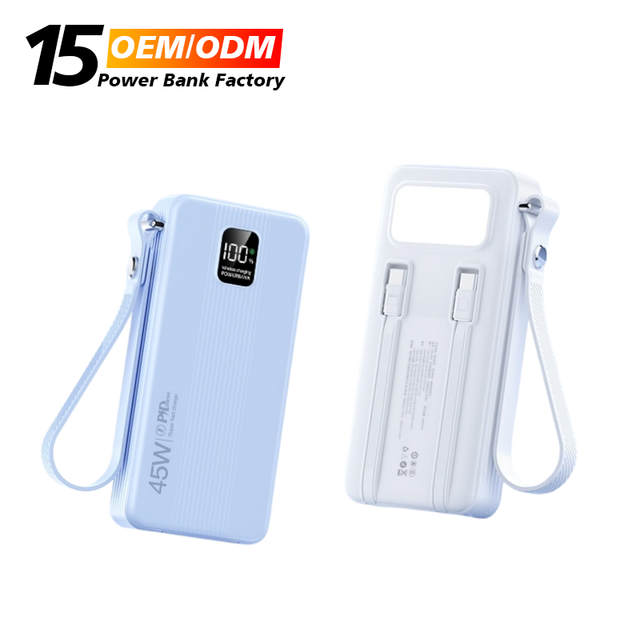 OEM/ODM Super Fast Charging PD 45W Built-in Cable Portable Phone Mobile Charger Power Bank 20000mah Mini Power Bank for Laptop