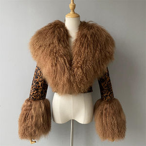 Giacca Corta da <span class=keywords><strong>Donna</strong></span> in Vera Pelle di Pecora con Lussuosi Collo e Polsini in Morbida e Soffice Pelliccia di Agnello Mongolo Personalizzata per Primavera e Autunno - Product Image 6