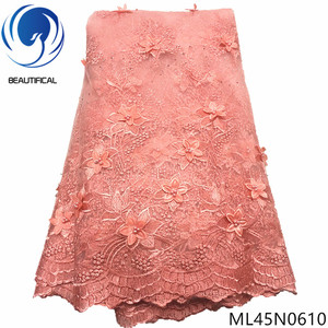 Tessuto in Pizzo Francese Africano Verde con Ricamo 3D e Perline, Ecologico, 5 Iarde ML45N06, MOQ per Matrimoni, Disponibile - Product Image 5