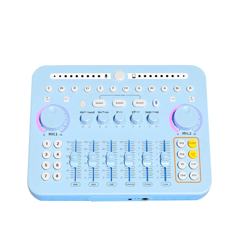 Live Sound Card Podcast Equipment Microphone Audio Mixer DJ Audio Sound Mixer Voice Changer Live Streaming Game Singing Record