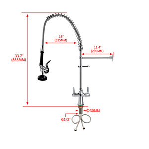 <span class=keywords><strong>Grifo</strong></span> de <span class=keywords><strong>cocina</strong></span> cromado con muelle, rociador de prelavado, comercial, de doble manija, agua fría y caliente - Product Image 4