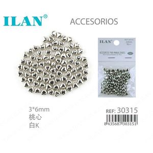 หมุดโลหะรูปหัวใจสีขาว K ขนาด 3x6 มม. ยี่ห้อ ILAN สำหรับตกแต่งเล็บ - Product Image 1