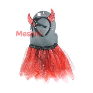 Ensemble jupe tutu rouge à paillettes et serre-tête à cornes pour enfants MS Kids, déguisement d'Halloween pour filles - Product Image 1
