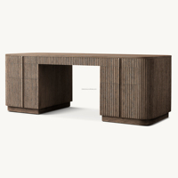 Bureau d'écriture long en chêne naturel de qualité supérieure, design moderne et minimaliste, coins arrondis, double piétement, bureau artisanal pour la maison, le bureau ou l'étude