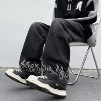 Vêtements de rue Fire Hem Broderie Baggy Jeans Hommes Hip Hop Denim Pantalon Haute Qualité Oem Service Personnalisé Qualité Broderie Personnalisée