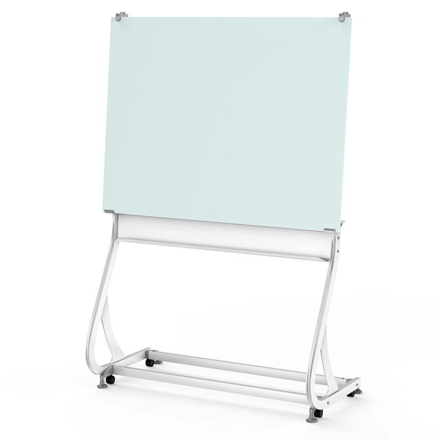 Magnetic Tempered Glass Mobile Whiteboard Dry Erase Board with Metal Stand on Wheels for Office & Classroom Use