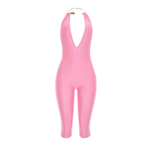 Viviblook D26JP159 Nuevo Mono de Verano para Mujer, Halter Metálico, Escote Profundo en V, Espalda Descubierta, Ajustado, de Una Pieza, para Fiesta - Product Image 5