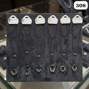 PingBling Wholesale Gunmetal Multi-Layer <b>Long</b> <b>Necklace</b> with Assorted Geometric Crystal Pendants for Women - Product Image 3