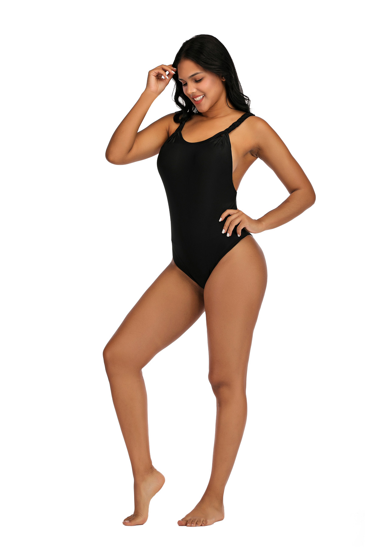 Black sexy one piece high waist swimsuit hot sale 2021