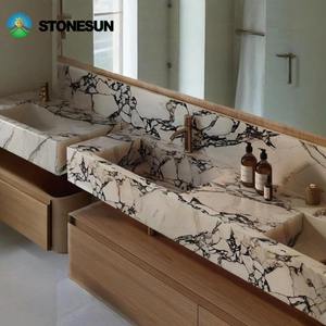 Мраморная раковина StoneSun Calacatta Viola для ванной комнаты, настенная, прямоугольная, для декора туалетной комнаты - Product Image 1