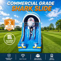 Toboggan gonflable à thème tête de requin 3D, double piste, pour fêtes d'été en extérieur pour enfants, en PVC avec souffleur