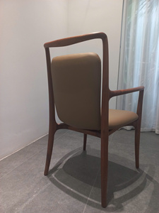 Chaise de salle à manger en bois massif de style nordique moderne avec assise en cuir véritable pleine fleur pour la maison, le restaurant, l'hôtel, meubles PISANO - Product Image 3