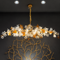 Lustre long en or E12 sur mesure de luxe pour restaurants, hôtels et villas, luminaire design moderne en forme de branche avec garantie de 3 ans