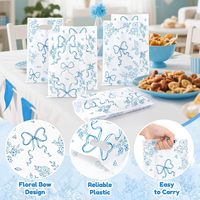 Sacs cadeaux de fête à nœud floral bleu et blanc, sacs en plastique bleus à nœud floral pour bonbons et friandises avec poignées, motif floral mignon
