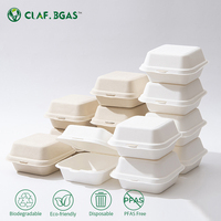 Boîte à hamburger jetable en bagasse de canne à sucre biodégradable, micro-ondable, avec couvercle pour les plats à emporter