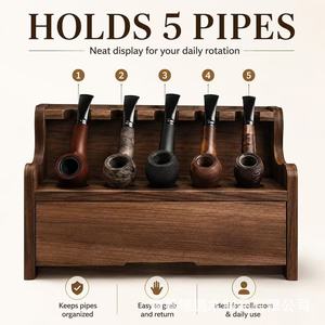 Estante de Almacenamiento para Pipas de Madera, Exhibidor de Madera Sólida con Cajón para Colección de Pipas de Tabaco, Organización de Escritorio - Product Image 4