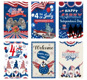 HanDa US พิมพ์สองด้านลานธงผ้าลินินอเมริกัน 4 กรกฎาคมวันอิสรภาพชาติรักชาติตกแต่งสวนธง