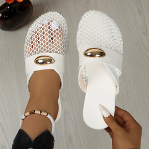 Tongs plates <span class=keywords><strong>tendance</strong></span> en maille tressée respirante pour femmes grandes tailles – Idéales pour l'été - Product Image 3