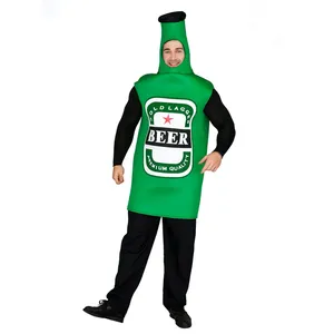 Costume d'Halloween de cosplay parodie une pièce drôle de bouteille de bière verte pour hommes adultes