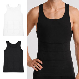 Men's Black Breathable Waist Cincher Tank Top Medium Control Shapewear <b>Bodysuit</b> Seamless Knitted Spandex Nylon - Product Image 1