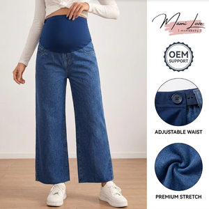 Jeans de Maternidad Personalizados de Cintura Alta, Pierna Ancha, Cintura Ajustable, Pantalones de Embarazo, Servicio OEM - Product Image 1