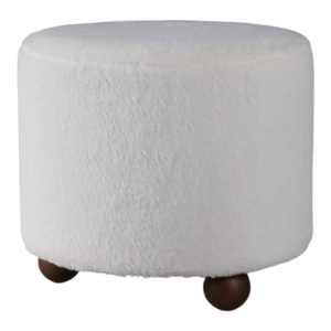 Pouf imbottito in pelliccia sintetica con piedini a sfera, complemento d'arredo contemporaneo per toeletta e poggiapiedi da camera da letto - Product Image 2