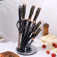 Ensemble de couteaux de cuisine professionnels en acier Damas, manche à motif marbré, ensemble de 9 couteaux de chef avec bloc en acacia, écologique