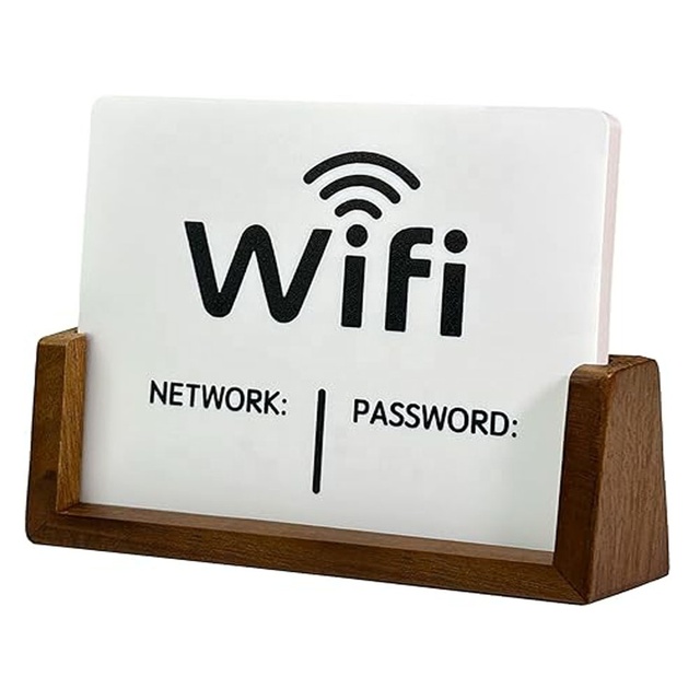 Custom Modern Minimalist Decor Wifi Password Sign for Home Office & Cafe Wood Base with Display for Kitchen Use Guests Sign-in